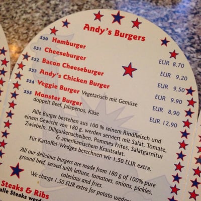 Menu photo 2 Andy's Diner and Bar Berlin, BE Menu photo 2 Andy's Diner and Bar Berlin, BE