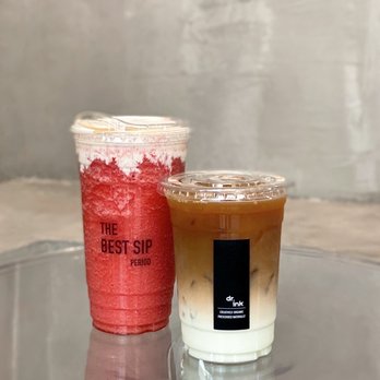 Dr.ink - Strawberry Fruthie: Strawberry smoothie w/ green tea, milk foam, request no boba, ($5.95) & Ruby Black Milk Tea, request no boba ($4.95) - Coffee & Tea Near Me - San Jose, California Dr.ink - Strawberry Fruthie: Strawberry smoothie w/ green tea, milk foam, request no boba, ($5.95) & Ruby Black Milk Tea, request no boba ($4.95) - Coffee & Tea Near Me - San Jose, California