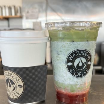 Waterbean Coffee - Macadamia nut coconut latte with cinnamon and a strawberry matcha - Coffee & Tea Near Me - Charlotte, North Carolina
