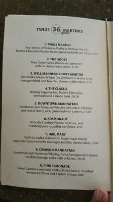 Menu photo 4 Twigs Bistro and Martini Bar Spokane, WA