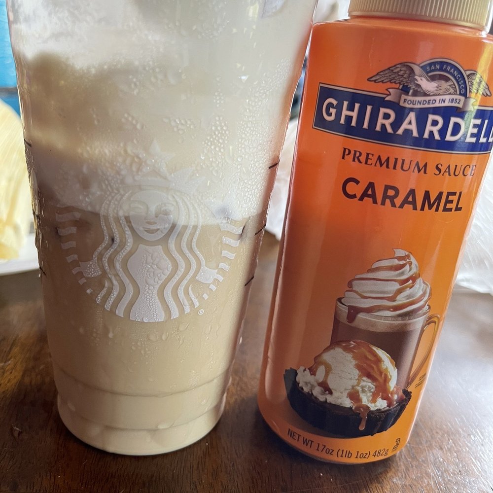 When you have to buy your own caramel drizzle because Starbucks has been out for over a month