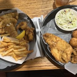 Roosterfish Grill - Fish, Shrimp and Chips basket and the Captains Basket.