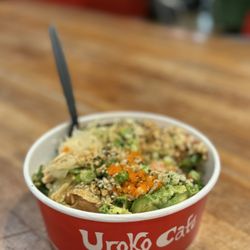Uroko Poke - 3 scoop 2 salmon and 1 spicy tuna - eel sauce, sesame oil, spicy sauce