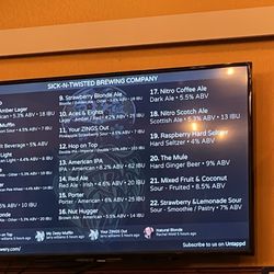 Sick-N-Twisted Brewery - Beer board 7/2025