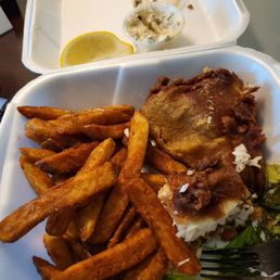 Half of my fish and chips order. It was great Half of my fish and chips order. It was great