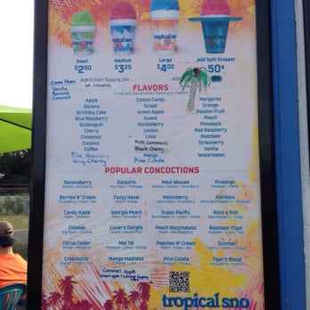 Tropical Sno - Menu - Food Stands Near Me - Vancouver, Washington
