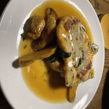 Luogo - Chicken Saltimbocca - 34 fresh prosciutto, sage, provolone, tri-color marbled potatoes, white wine sauce, artichokes - Italian Near Me - Nashville, Tennessee