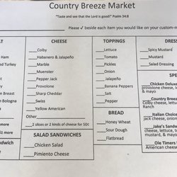 Country Breeze Market - Sandwich Menu