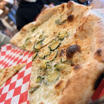 Pogonip Pizza - Santa Carla (Mozzarella, Zucchini, Garlic Kimchi, Aleppo Pepper & Toasted Sesame.) - Pizza Near Me - Santa Cruz, California Pogonip Pizza - Santa Carla (Mozzarella, Zucchini, Garlic Kimchi, Aleppo Pepper & Toasted Sesame.) - Pizza Near Me - Santa Cruz, California