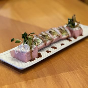 Sushi Tanuki - Bonzai Roll | Shrimp tempura, crab, avocado, cucumber, wrapped with pink soy paper and finished with a touch of eel sauce - Sushi Bars Near Me - Las Vegas, Nevada Sushi Tanuki - Bonzai Roll | Shrimp tempura, crab, avocado, cucumber, wrapped with pink soy paper and finished with a touch of eel sauce - Sushi Bars Near Me - Las Vegas, Nevada