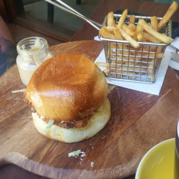 Miss Perez Kitchen & Bar - The sfc burger with fries, not pictured is the second serve of fries on top of these - Bars Near Me - Stirling, SA