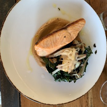 Fin & Brew - Salmon cooked perfect -crisp seasoned skin & flakey meat - New American Near Me - Peekskill, New York