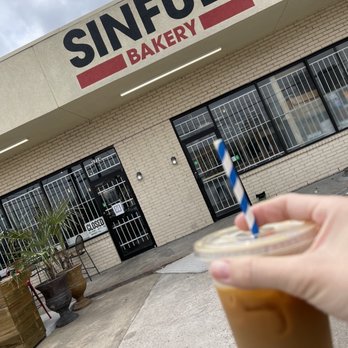 Sinfull Bakery - Store front and an iced caramel flavored coffee - Bakeries Near Me - Houston, Texas Sinfull Bakery - Store front and an iced caramel flavored coffee - Bakeries Near Me - Houston, Texas