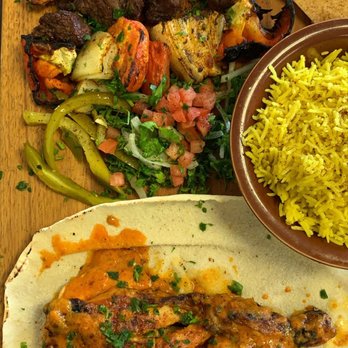 Barbar Mediterranean Grill - COMBO 1 - chargrilled chicken, kabobs, yellow rice and veggies along with garlic sauce and pita bread - Mediterranean Near Me - Houston, Texas