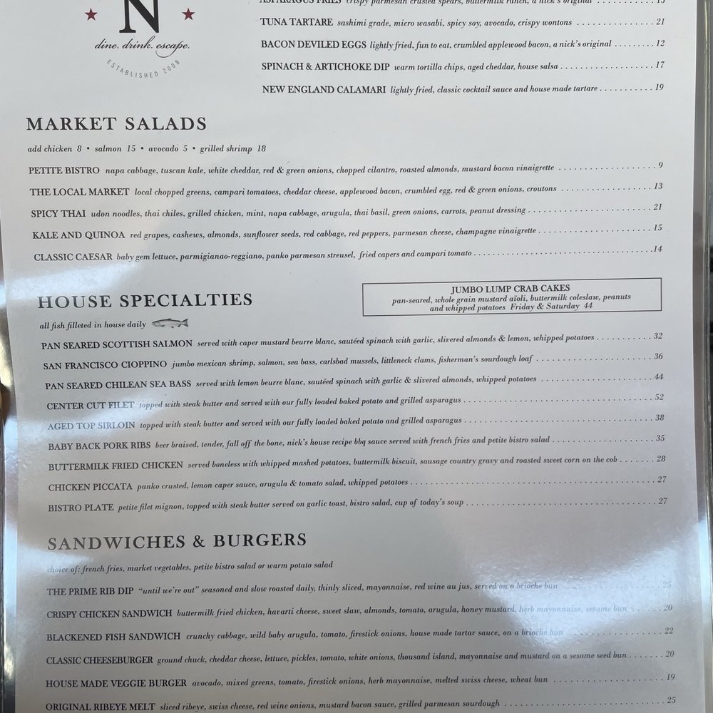 Nick's Del Mar - Menu - New American Near Me - Del Mar, California Nick's Del Mar - Menu - New American Near Me - Del Mar, California