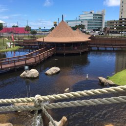 Fish pond; center kiosk.