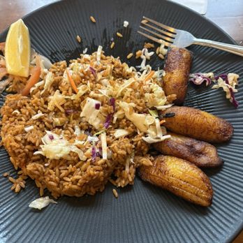 Akadi PDX - Jolof Rice, slaw and plantains - African Near Me - Portland, Oregon Akadi PDX - Jolof Rice, slaw and plantains - African Near Me - Portland, Oregon