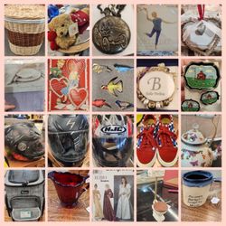 Endless Treasures Jaffrey - Hamper, helmet, sneakers, pet carrier, teapot, sewing patterns, and decorations