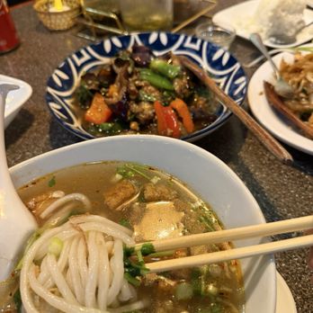 Jumpa Lao Thai Bistro - Kao piek soup and spicy eggplant both very delicious - Laotian Near Me - Las Vegas, Nevada Jumpa Lao Thai Bistro - Kao piek soup and spicy eggplant both very delicious - Laotian Near Me - Las Vegas, Nevada