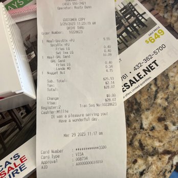 Chick-fil-A - ows a receipt for a restaurant - Fast Food Near Me - Odessa, Texas Chick-fil-A - ows a receipt for a restaurant - Fast Food Near Me - Odessa, Texas