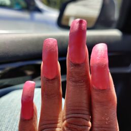 Teresa's nail job (yes, the index finger tip was put on crooked) Teresa's nail job (yes, the index finger tip was put on crooked)
