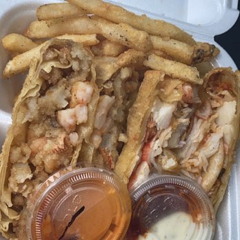 World Famous - Grand Bahama Cracked Conch & Grilled Shrimp Eggroll and fries - Seafood Near Me - Miami Gardens, Florida