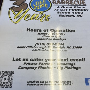 Ole Time Barbecue - Menú - Barbeque Near Me - Raleigh, North Carolina
