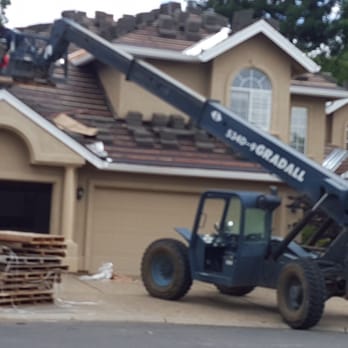 Carlos Galan Roofing - Crane to lift tiles - Roofing Near Me - North Highlands, California