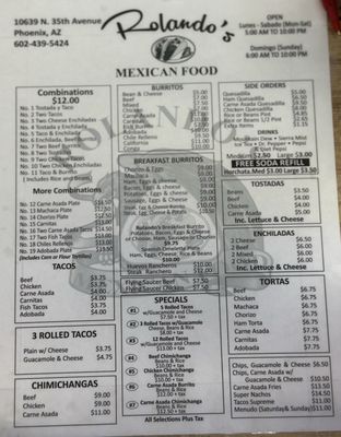 Menu photo 2 Rolando's Mexican Food Phoenix, AZ