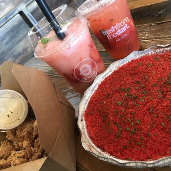 SÍPP Cafe - Elote hot Cheeto and the mild popcorn chicken which is piping with flavor left(strawberry mint slush) right jasmin strawberry - Fast Food Near Me - Glendale, Arizona