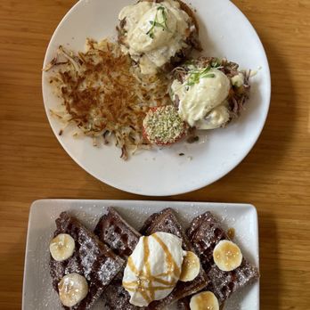 Early Bird - Pork Belly Benedict & Churro Waffle - New American Near Me - Fullerton, California Early Bird - Pork Belly Benedict & Churro Waffle - New American Near Me - Fullerton, California