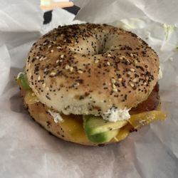 Old Liberty Theatre - A Delicious Toasted Bagel Sandwich with bacon, cheese,avocado, cream cheese and pesto