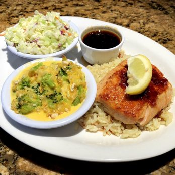 Cheddar's Scratch Kitchen - Lighter Side Salmon with Bourbon Glaze, Broccoli Cheese Casserole, and Cole Slaw - Mmm! - American Near Me - Overland Park, Kansas Cheddar's Scratch Kitchen - Lighter Side Salmon with Bourbon Glaze, Broccoli Cheese Casserole, and Cole Slaw - Mmm! - American Near Me - Overland Park, Kansas