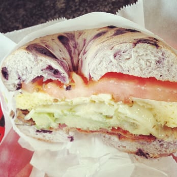 Main St Bagels - Warm blueberry bagel with eggs, bacon, avocado and tomatoes. - Coffee & Tea Near Me - Morgan Hill, California Main St Bagels - Warm blueberry bagel with eggs, bacon, avocado and tomatoes. - Coffee & Tea Near Me - Morgan Hill, California