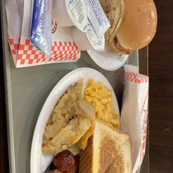Bakers Ribs - Any Sandwich & 1 Side (Sliced Ham & Baked Potato) Sausage Plate (Pulled Pork, Mac-N-Cheese & Scalloped Potatoes) - Barbeque Near Me - Weatherford, Texas