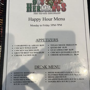 Dos Hermanos Fine Tex Mex - happy hour menu - Tacos Near Me - Alexandria, Virginia