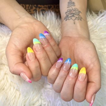 Classy Nails & Spa - Neon/rainbow two-toned nails - Nail Salons Near Me - Long Beach, California