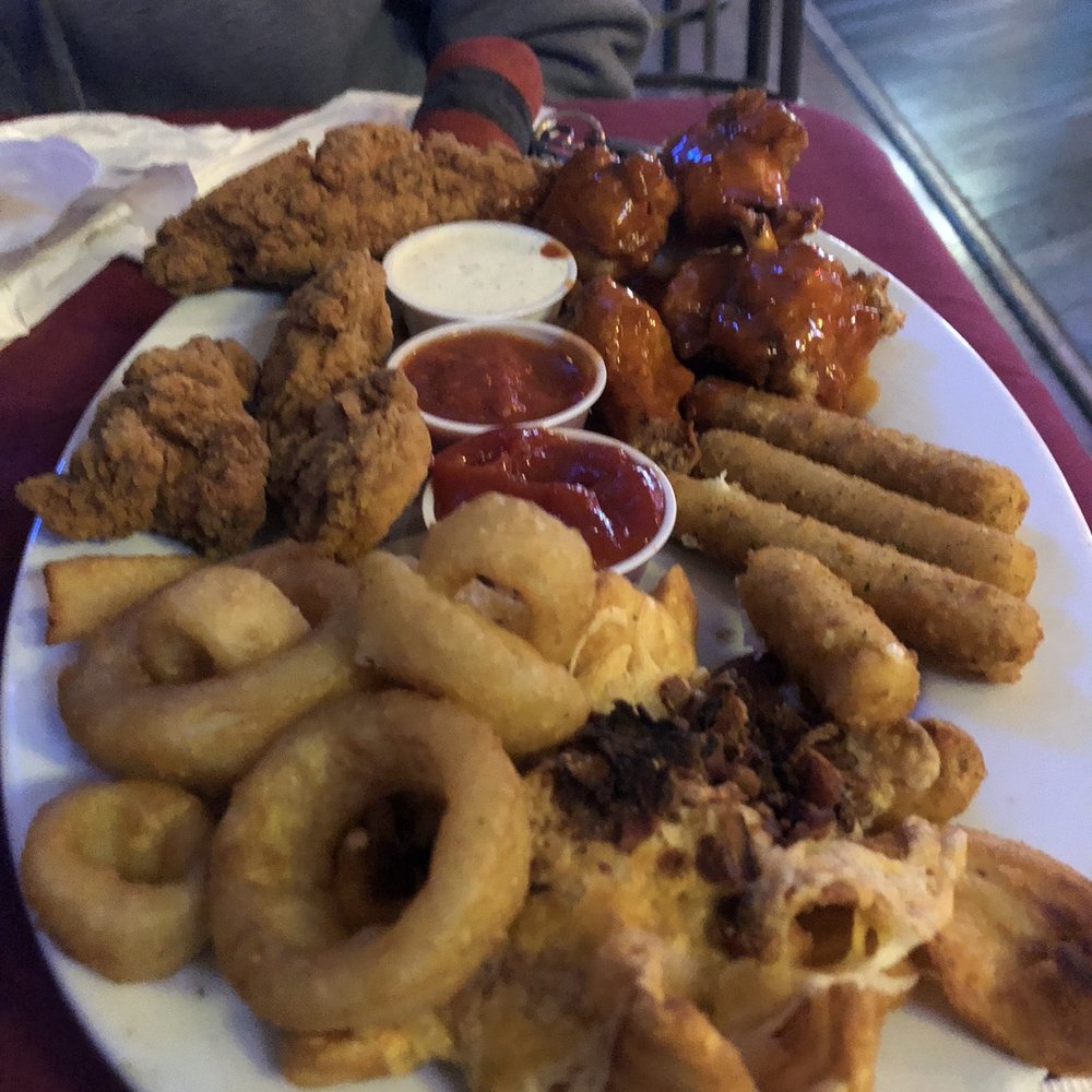 Dillian's Bar and Grill - Sampler platter, huge! Wings, onion rings, mozzarella sticks, chicken tenders, loaded fries (they were out of potato skins) - Bars Near Me - Lincoln, California Dillian's Bar and Grill - Sampler platter, huge! Wings, onion rings, mozzarella sticks, chicken tenders, loaded fries (they were out of potato skins) - Bars Near Me - Lincoln, California