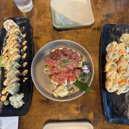 Left to right: TGIF roll, Tuna Yukki Roll, Mexican roll Left to right: TGIF roll, Tuna Yukki Roll, Mexican roll