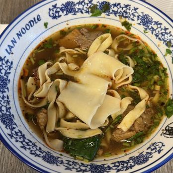 LAN Noodle - Braise beef noodle with chives leaves flat noodle - Chinese Near Me - Arcadia, California