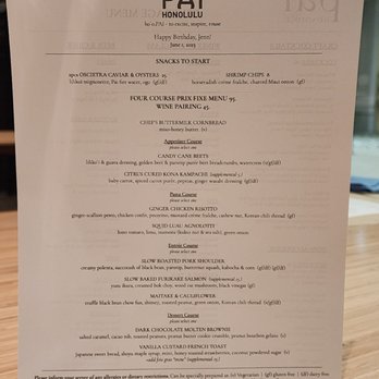 PAI Honolulu - Menu - New American Near Me - Honolulu, Hawaii