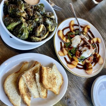 Plank Craft Kitchen & Bar - Special peach burrata and Brussel sprouts - American Near Me - Folsom, California Plank Craft Kitchen & Bar - Special peach burrata and Brussel sprouts - American Near Me - Folsom, California