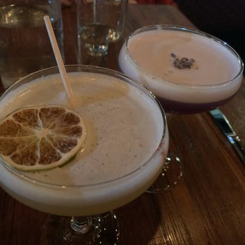 Crabtree's NY and Main - Avery Island (gin, maraschino liqueur, egg white and Tabasco) and The "Better" Lavender & Lace - New American Near Me - Huntington, New York