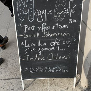 Magique Café - a chalkboard sign on a sidewalk - Cafes Near Me - Montreal, Quebec Magique Café - a chalkboard sign on a sidewalk - Cafes Near Me - Montreal, Quebec
