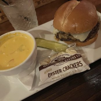 Cooper's on 5th - Mushroom Swiss Burger* and Soup of the Day (beer cheese) - New American Near Me - West Des Moines, Iowa Cooper's on 5th - Mushroom Swiss Burger* and Soup of the Day (beer cheese) - New American Near Me - West Des Moines, Iowa
