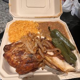 1/2 chicken, rice and beans.