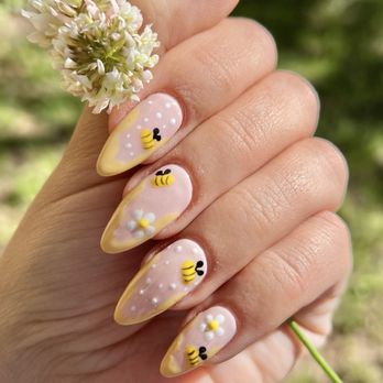 tn Nail Lounge - Honeybee Gel-X Nails~ These adorable Spring nails were freestyled by Alex, I asked for almond shaped! - Nail Salons Near Me - Orangevale, California tn Nail Lounge - Honeybee Gel-X Nails~ These adorable Spring nails were freestyled by Alex, I asked for almond shaped! - Nail Salons Near Me - Orangevale, California