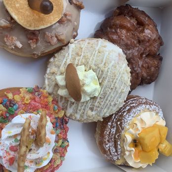 Knead Donuts - Maple, banana cream, fruity pebble fritter, and a mango cronut delicious - Donuts Near Me - Cerritos, California