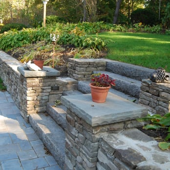 The Gardeners - stone wall with steps going into backyard - Landscape Architects or Designers Near Me - Kingston, Massachusetts