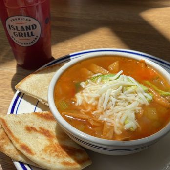 Island Grill - Chicken Tortilla soup, Meat Lover Pizza, Grapefruit Juice, & Blood Orange Juice - Mediterranean Near Me - Spring, Texas